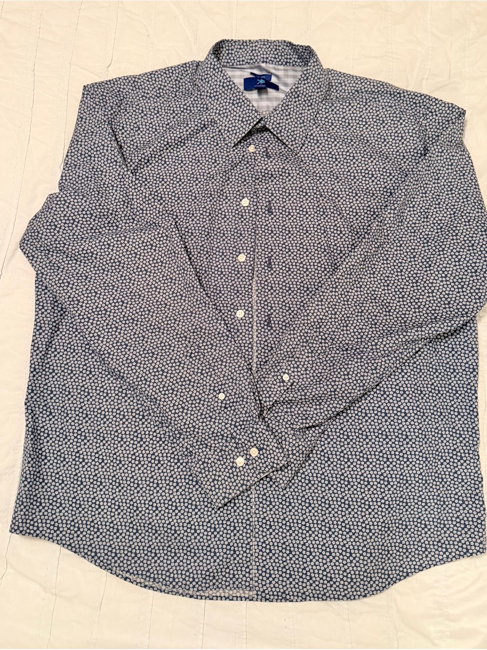 Egara Navy and White Microdot Button-Down Shirt